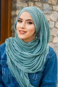 Mint Ponpon Çapraz Bantlı Hazır Şal - 2