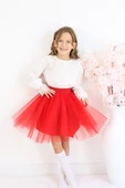 Kız Çocuk Kırmızı Tüllü Tütü Etek 23 Nisan 29 Ekim 10 Kasım Gösteri Kıyafeti Kostüm thumbnail 6