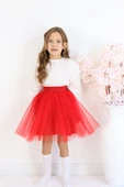 Kız Çocuk Kırmızı Tüllü Tütü Etek 23 Nisan 29 Ekim 10 Kasım Gösteri Kıyafeti Kostüm thumbnail 1