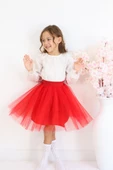 Kız Çocuk Kırmızı Tüllü Tütü Etek 23 Nisan 29 Ekim 10 Kasım Gösteri Kıyafeti Kostüm thumbnail 4