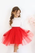 Kız Çocuk Kırmızı Tüllü Tütü Etek 23 Nisan 29 Ekim 10 Kasım Gösteri Kıyafeti Kostüm thumbnail 3