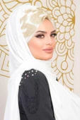 Beyaz Gold Dantelli Hazır Şifon Şal - 4