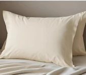 2 Adet Ekru Renk Pamuklu Yastık Kılıfı Kapaklı (50x70) - 2