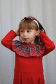 Kız Çocuk Kırmızı Ekose Yakalı Çıtçıt Detaylı Yılbaşı Tulum Salopet TLM-0058 - 2