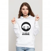 Evangelion Shamshel Baskılı Beyaz Kadın Örme Kapşonlu Sweatshirt Uzun kol - 1