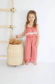 Kız Çocuk Pera Somon Şile Bezi Askılı Dantel Detaylı Tulum Toka Takım TLM-0059.12 thumbnail 2