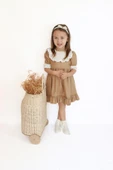 Kız Çocuk Ruby Kahverengi Fırfırlı Dantel Detaylı Kısa Kollu Elbise Bandana Takım ELB-0070.16 thumbnail 3