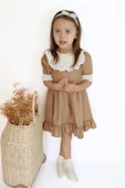 Kız Çocuk Ruby Kahverengi Fırfırlı Dantel Detaylı Kısa Kollu Elbise Bandana Takım ELB-0070.16 thumbnail 2
