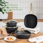 Lines Defne 7 Parça Altın Metal Kulplu İndüksiyon Taban Kare Granit Tencere Seti- Siyah thumbnail 1