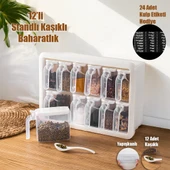Porsima Simple 1168 Random 12'li Standlı Kendinden Yapışkanlı Kaşıklı Kapaklı Baharatlık Saklama Kabı Seti - Beyaz Beyaz thumbnail 1