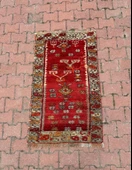 77x127 cm Eski El Dokuma İran Halısı Küçük Boy Kırmızı Renk Yün Kilim - 4