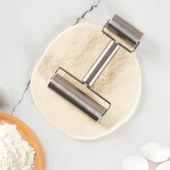 Porsima 226 Paslanmaz Çelik Pratik Rulo Pürüzsüz Oklava Pizza Börek Açma Aparatı Silindir Merdane Çift Yönlü thumbnail 5