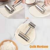 Porsima 226 Paslanmaz Çelik Pratik Rulo Pürüzsüz Oklava Pizza Börek Açma Aparatı Silindir Merdane Çift Yönlü thumbnail 1