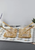 Borosilikat Cam Sufle Seti - Bambu Tabaklı 4lü Kase Takımı - 12 Parça - 250 ML - 1