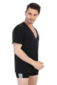 Erkek Derin V Yaka Siyah T-shirt 936 - 1