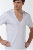 Erkek Derin V Yaka Beyaz T-shirt 936 - 1