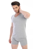 Erkek Elastanlı V Yaka Gri T-shirt 956 - 4
