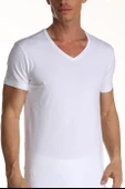 Erkek Elastanlı V Yaka Beyaz T-shirt 956 - 1