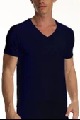Erkek Elastanlı V Yaka Lacivert T-shirt 956 - 1