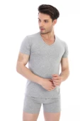 Erkek Elastanlı V Yaka Gri T-shirt 956 - 2