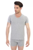 Erkek Elastanlı V Yaka Gri T-shirt 956 - 6
