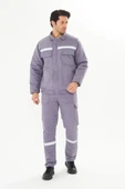 Orange Safety İş Takımı Mont+Pantolon  7/7 Gabardin %100 Pamuk Kapitoneli Reflektörlü Gri thumbnail 1