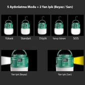 POWERMASTER V65-3 24 LED 5 AYDINLATMA MODU + 2 YAN IŞIK (BEYAZ / SARI) 1200 MAH SOLAR KAMP LAMBASI - 4