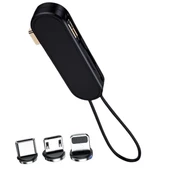 Powermaster PM-25906 Siyah 3İn1  (Type C- Lightning- Micro Usb) Manyetik Uç Taşınabilir Şarj Kablosu - 8