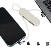Powermaster PM-25905 Beyaz 3İn1 (Type C- Lightning-Micro Usb) Manyetik Uç Taşınabilir Şarj Kablosu - 1