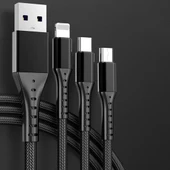POWERMASTER PM-26332 3IN1 SİYAH 1.2 METRE (MICRO USB - LIGHTNING - TYPE C) TELEFON ŞARJ KABLOSU - 3