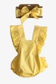 Kız Bebek Sarı Pamuklu Salopet Bandana Takım TKM-0033 - 3