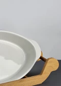 Seramik Fırın Kabı - Ahşap Stantlı Fırın Tabağı - Dikdörtgen - 5