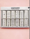 Gümüş Yaldızlı Vintage Washi Tape Bant Yapışkanlı Maskeleme Kağıdı 6 lı - Üçgen Kalp Ok - 5