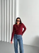 Bordo Bisiklet Yaka Örme Basic Hırka - 4