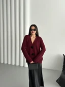 Bordo Premium Çiçek Düğmeli Hırka - 4