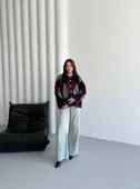 Bordo Gümüş Düğmeli Baklava Desenli Hırka - 6