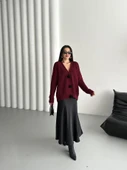 Bordo Premium Çiçek Düğmeli Hırka - 7