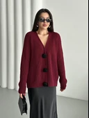 Bordo Premium Çiçek Düğmeli Hırka - 1