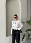 Krem Mini Kurdele Düğmeli Hırka - 5