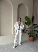 Krem Denim Detaylı Cepli Triko Hırka - 9