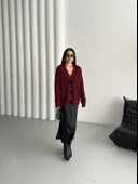 Bordo Premium Çiçek Düğmeli Hırka - 5