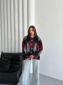Bordo Gümüş Düğmeli Baklava Desenli Hırka - 7
