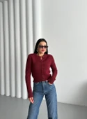 Bordo Bisiklet Yaka Örme Basic Hırka - 7