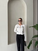 Krem Mini Kurdele Düğmeli Hırka - 4