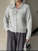 Gri Taşlı Fiyonk Düğmeli Hırka - 3