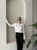 Krem Mini Kurdele Düğmeli Hırka - 2