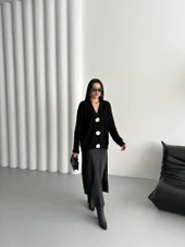 Siyah Premium Çiçek Düğmeli Hırka - 8