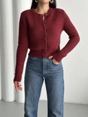Bordo Bisiklet Yaka Örme Basic Hırka - 2
