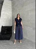 Lacivert Üç Altın Düğmeli Süveter - 3