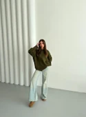 Haki Düz Basic Kalın Kazak - 5